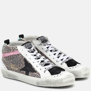 Golden Goose Leopard Print Sneakers with Pink and Black Accents